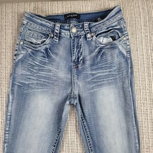 Fire & Rain Jeans Womens 27 Blue Flare Bootcut Stretch‎ Denim Distressed Pockets